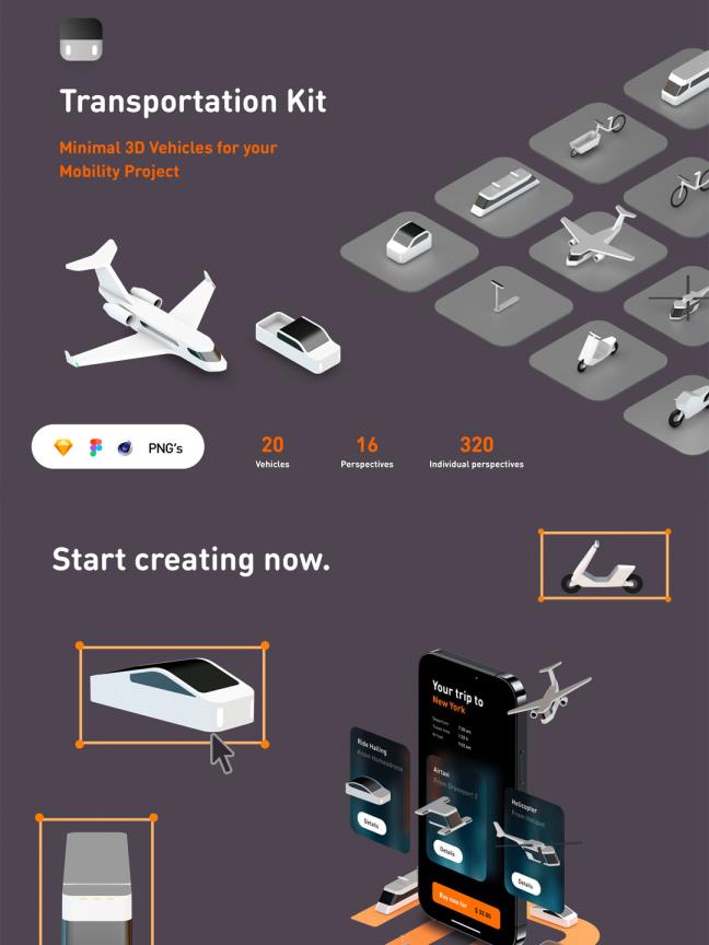 一套3D交通工具C4D源文件由5个类别的20辆车组成超级完善