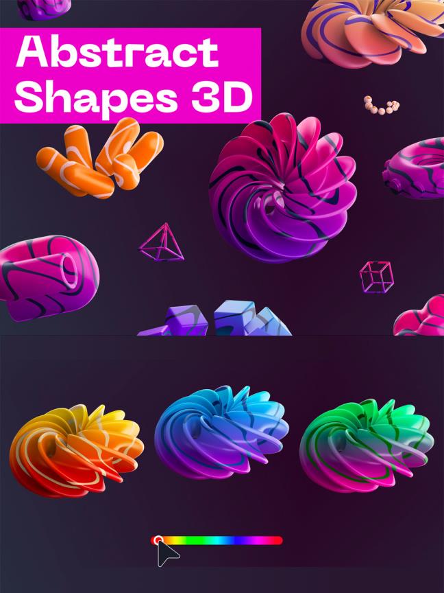 3D抽象形状图标插画素材blend、fbx、figma源文件