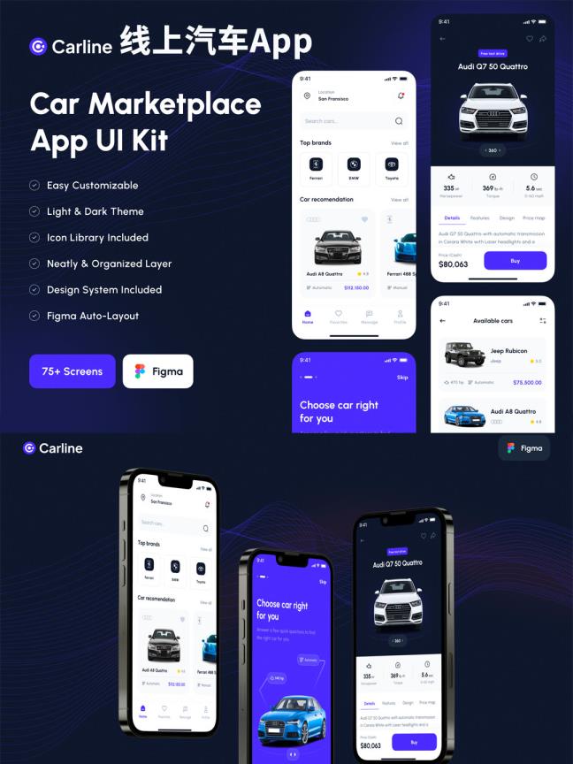 清新简约黑白双色汽车商城APP、在线购车应用 UI资源素材figma源文件
