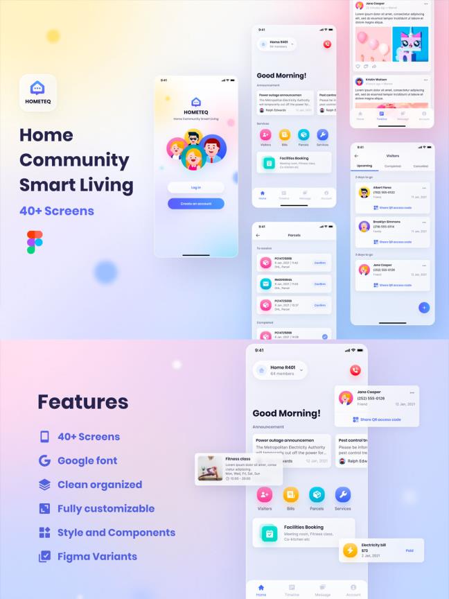 40页家居社区，智慧生活app UI资源素材figma源文件