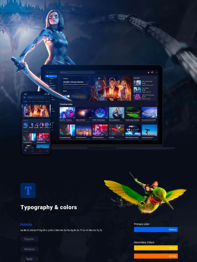 免费分享暗色系视频APP+PC双端UI源文件下载,dark mode电影购票UI资源UI素材xd源文件下载