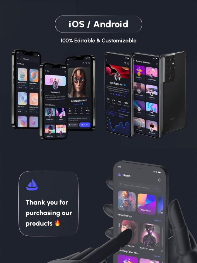 NFT市场APP UI资源素材套件包含黑白双色figma源文件