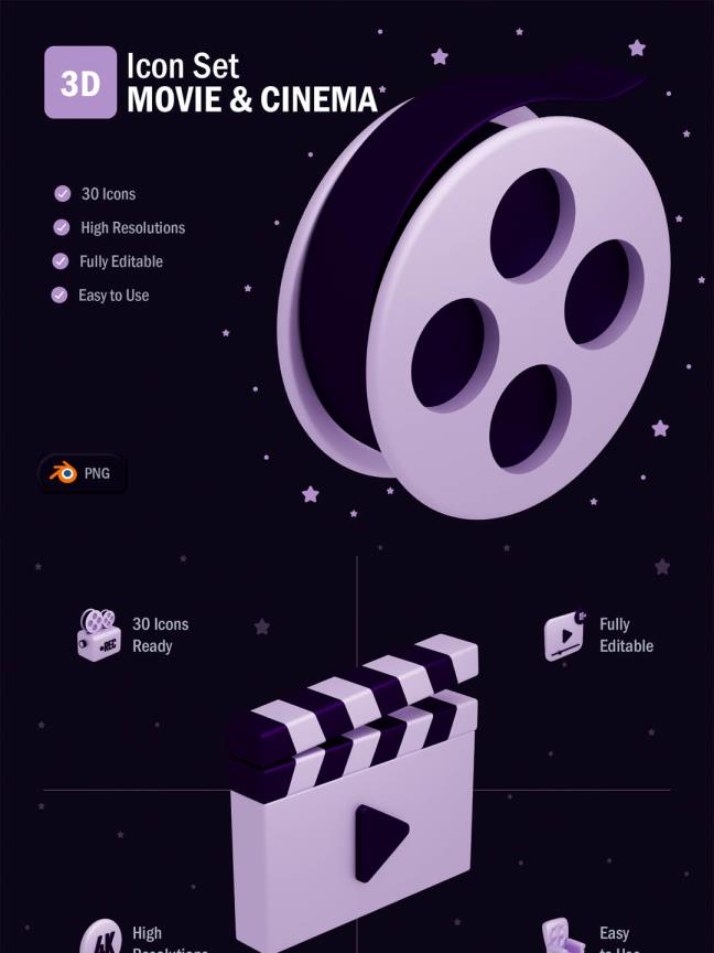 适合电影行业的3D免费图标