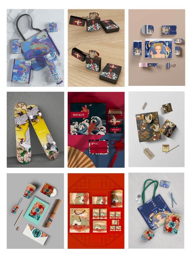 美轮美奂的国潮品牌样机展示模板psd源文件下载