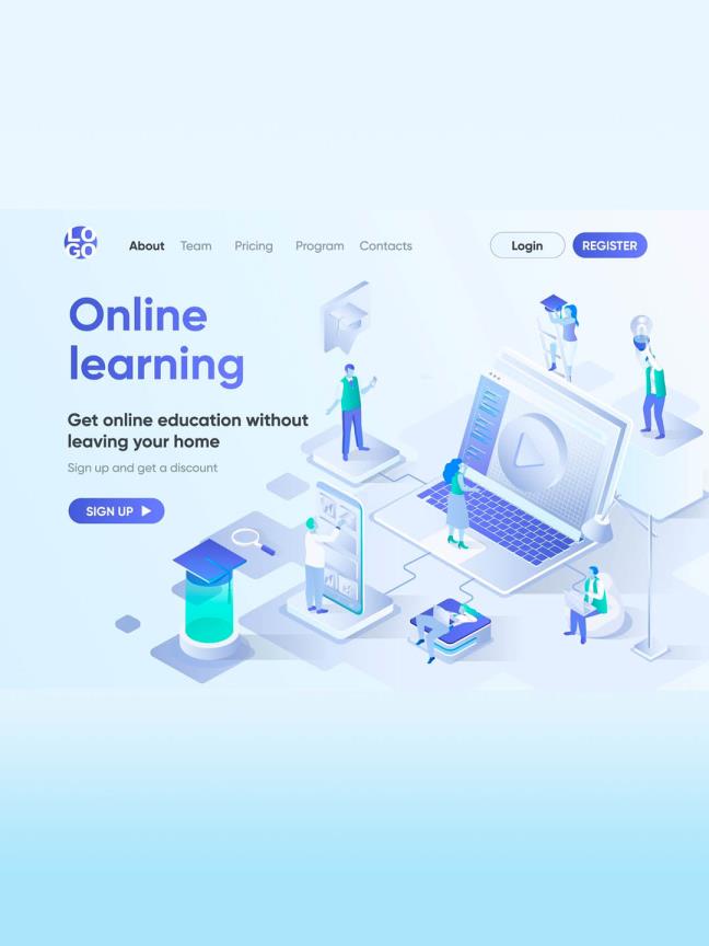 教育2.5D等距UI场景插画着陆页psd、ai源文件下载