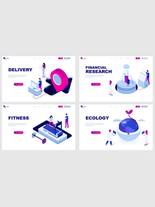 精选科技感简约2.5D插画源文件,着陆页UI源文件AI、Esp、SVG下载