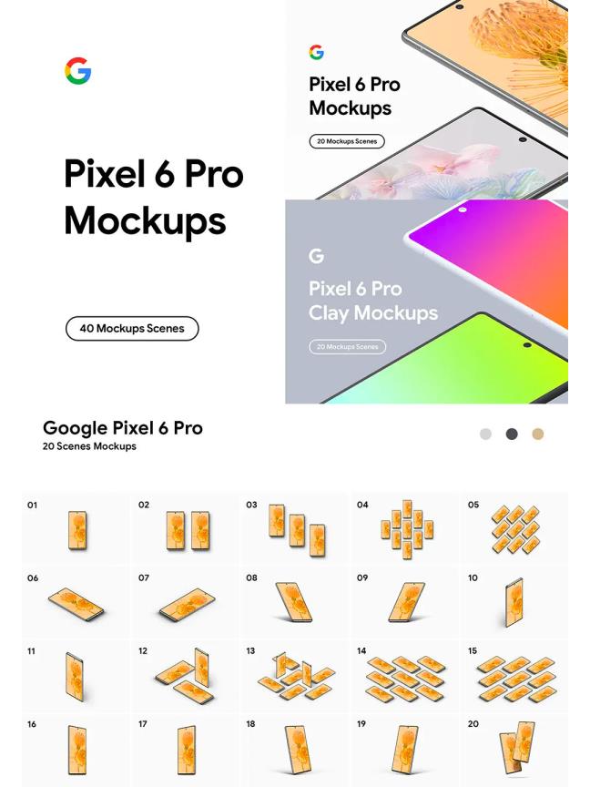 4.7G安卓手机各角度样机mockup集合，Google Pixel 6 Pro手机样机合集