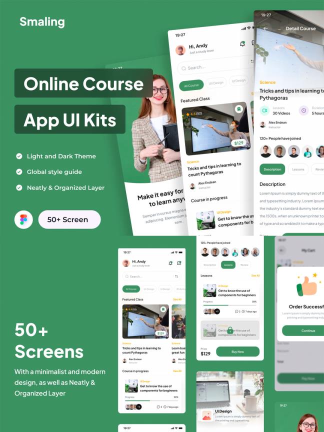 50页在线教育APP 线上教育在线课堂APP UI资源素材figma源文件