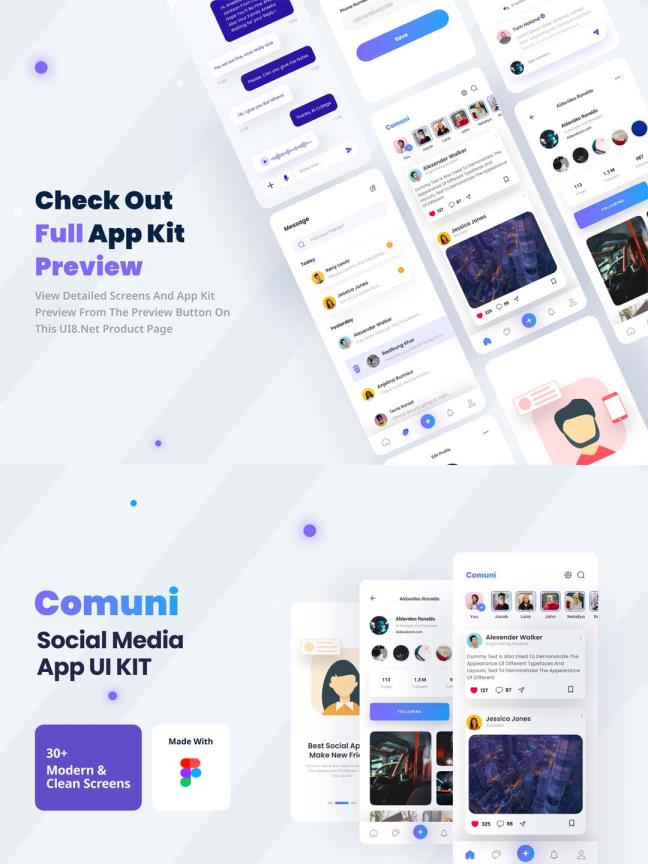 社交媒体App应用程序 UI 套件figma源文件