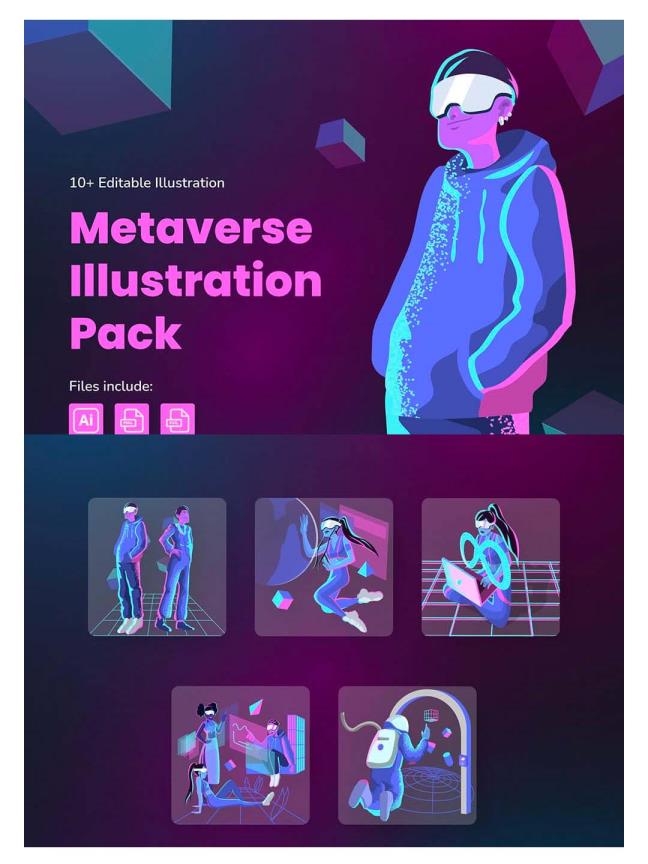 元宇宙场景相关的矢量插画ai源文件资源套件包