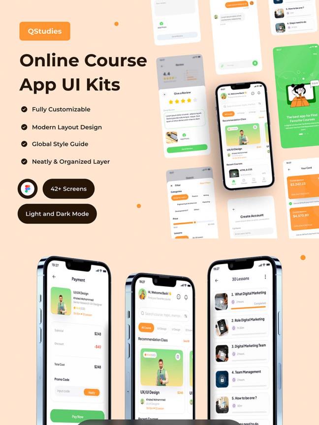 轻量简约的在线教育类APP UI素材模板资源figma源文件