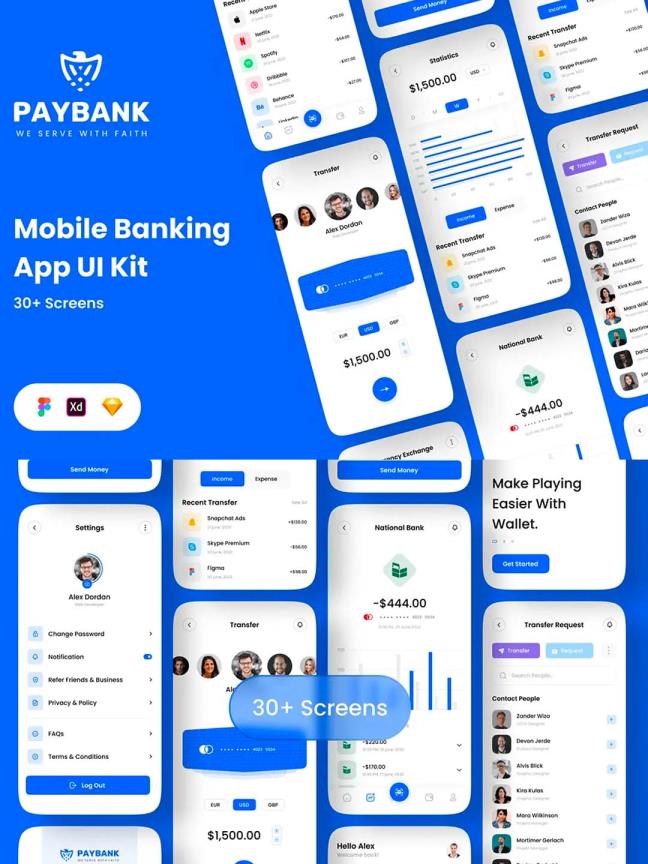 轻量简约的手机银行APP UI资源素材金融理财相关UI模板fig,xd,sketch源文件