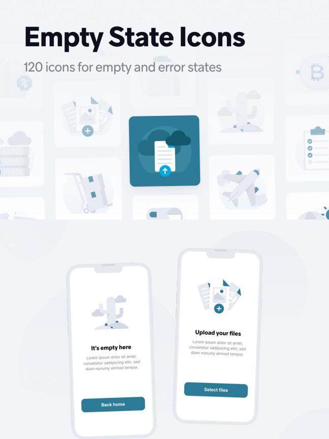 一组空状态UI设计插画或图标设计资源，空状态empty states UI资源 fig,sketch源文件