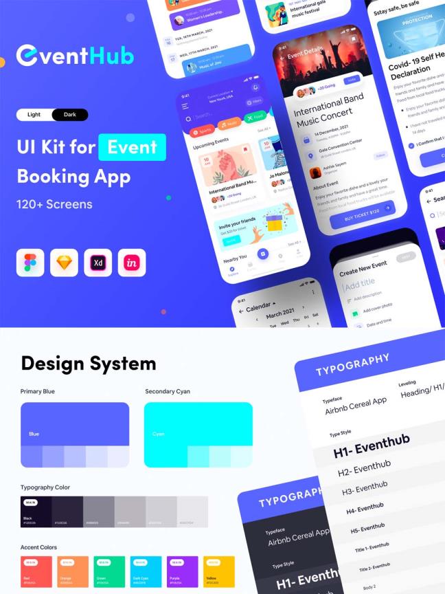 简约的活动预订和管理App应用UI套件含sketch,fig,xd,studio源文件