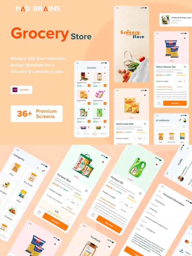 轻量电商app，适合日用百货、商场、超市app UI资源素材xd源文件
