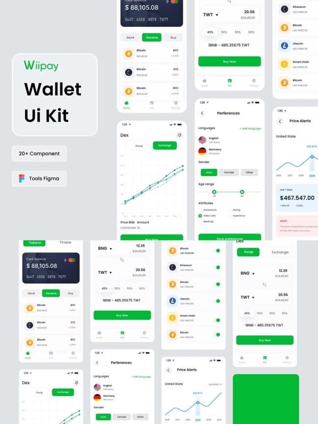 清新简约风格的加密区块链钱包应用,币圈交易市场app ui资源素材figma源文件