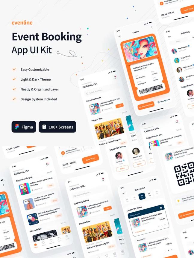精品小清新风格门票、活动票务类app ui资源素材figma源文件