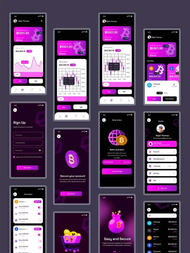 机密货币区块链相关的在线移动应用APP UI资源素材fig,sketch,xd源文件