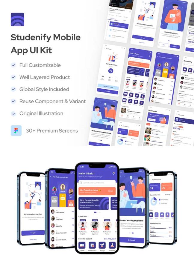30页在线课程/在线教育学习App移动UI资源、fimga UI素材下载