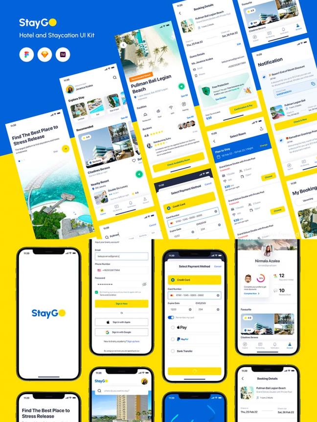50页住宿、酒店、旅游相关的app ui资源素材sketch,fig,xd源文件