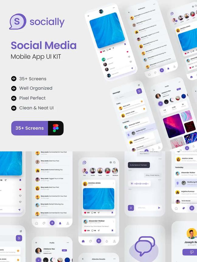 小清新轻量简约设计风格的社交app媒体类别UI资源、UI素材figma源文件