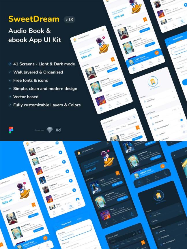 推荐有声书和电子书App应用程序 UI资源设计套件figma源文件