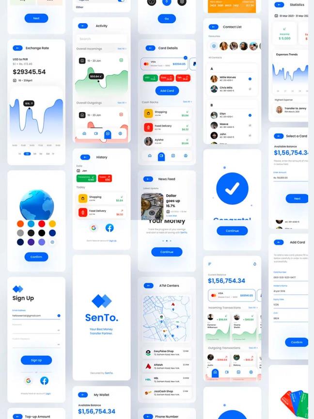 轻量小清新风格金融钱包、在线支付钱包应用UI资源素材UI kit套件