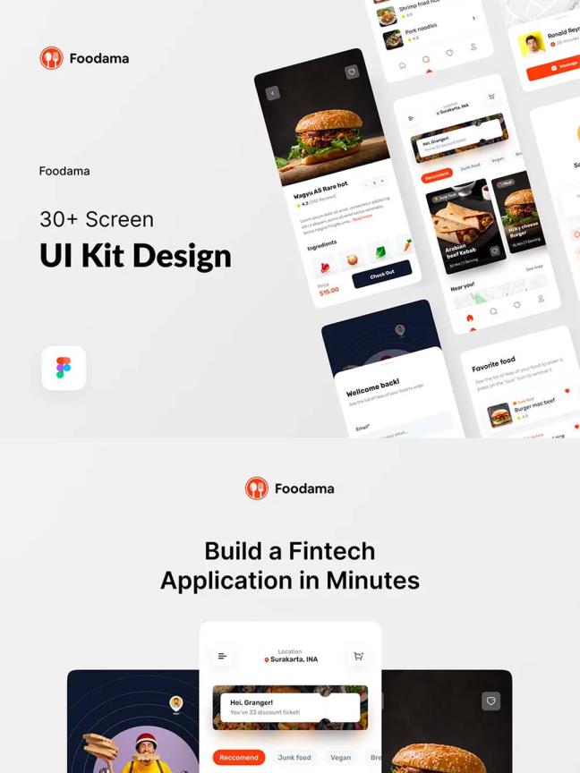 轻量简约高端大气的美食外卖app ui资源、UI素材套件figma源文件下载