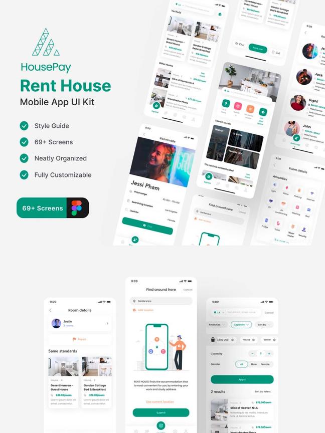 一套在线租房app ui资源素材figma源文件下载