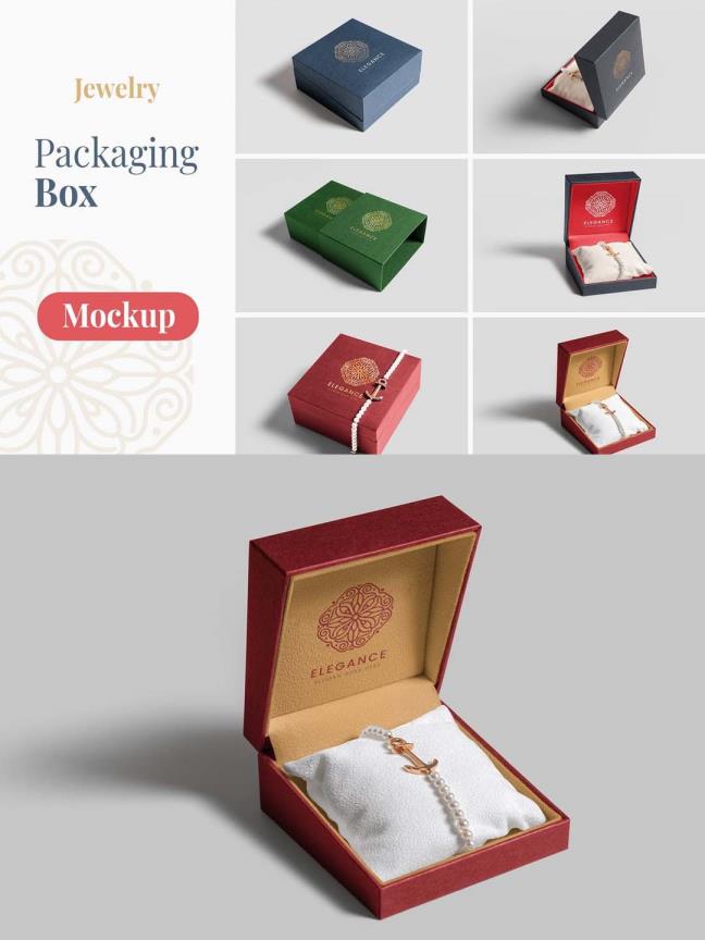 奢侈品首饰包装盒样机源文件，珠宝包装盒mockup样机psd源文件