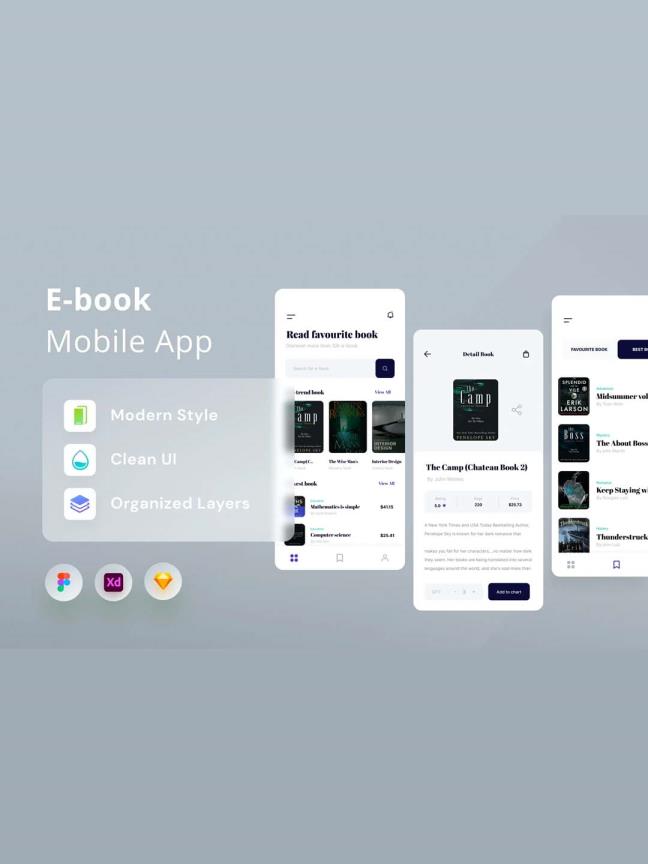 小清新风格在线阅读APP手机页面UI/UX套件FIG,SKETCH,XD源文件