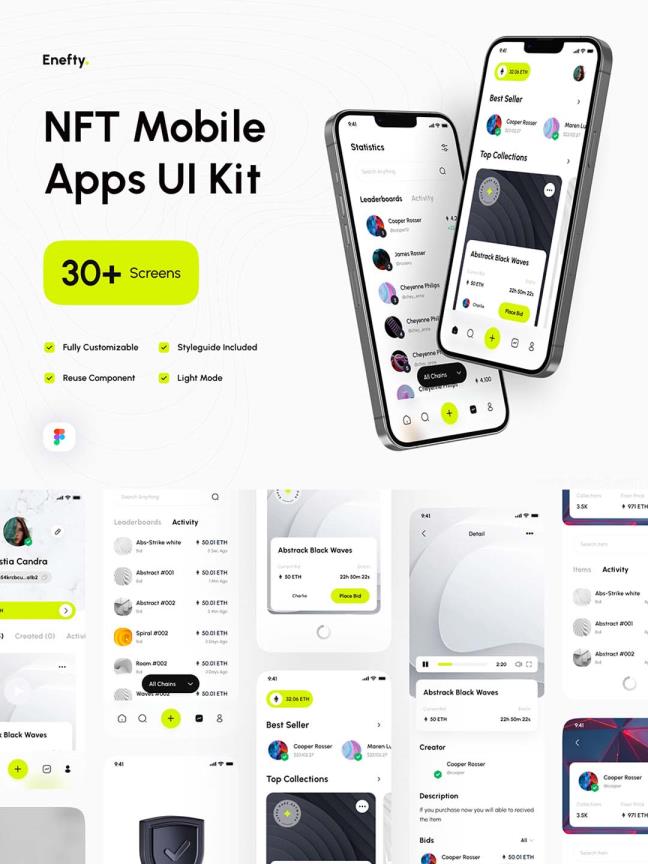 30页小清新风格NFT市场app ui资源素材figma源文件UI套件下载