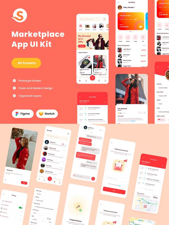 整套高级电商APP UI资源素材下载，海外电商应用UI界面素材sketch源文件