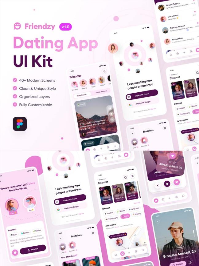 社交/聊天/约会App应用UI资源figma源文件