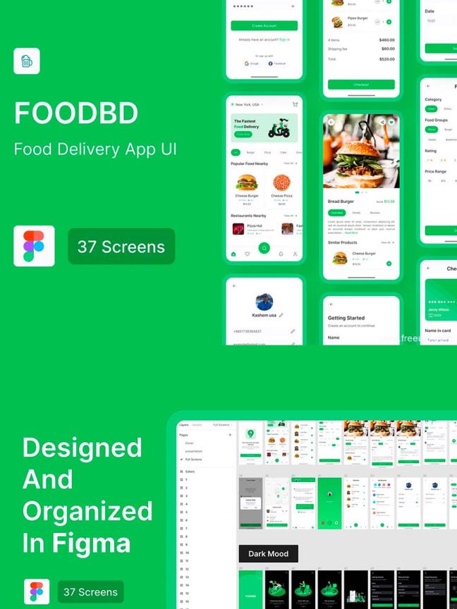 一套超完整的海外外卖app UI资源下载，外卖点餐app UI素材figma源文件