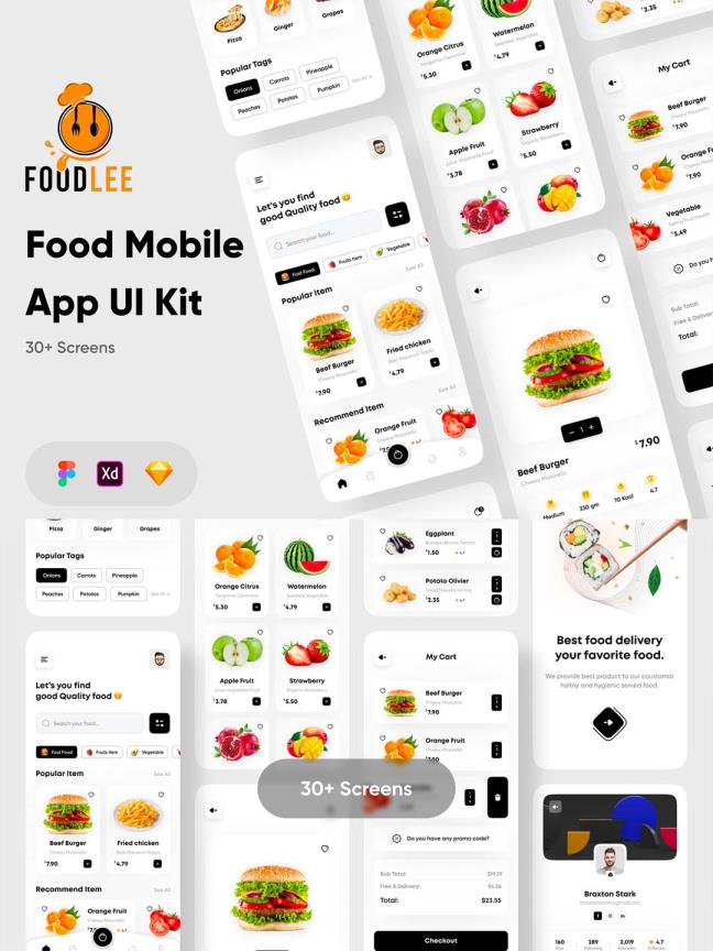 美食、生鲜App移动应用程序UI套件xd,sketch,fig源文件