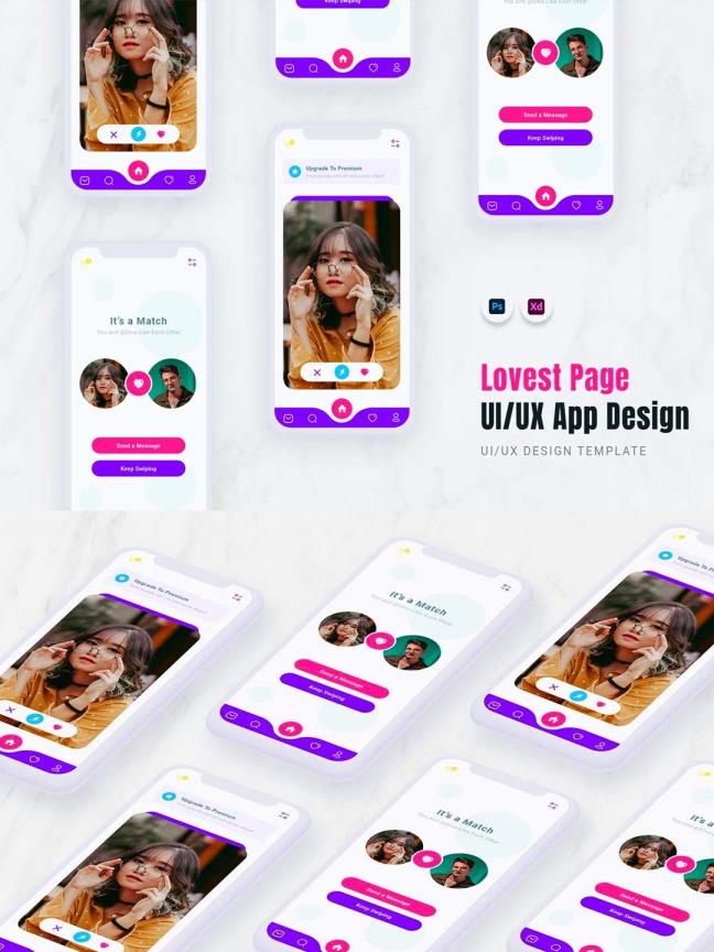 陌生人交友APP、社交约会APP UI资源素材psd+xd源文件
