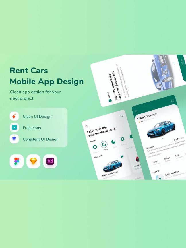 汽车租赁APP，租车APP UI界面资源素材FIG,SKETCH,XD源文件