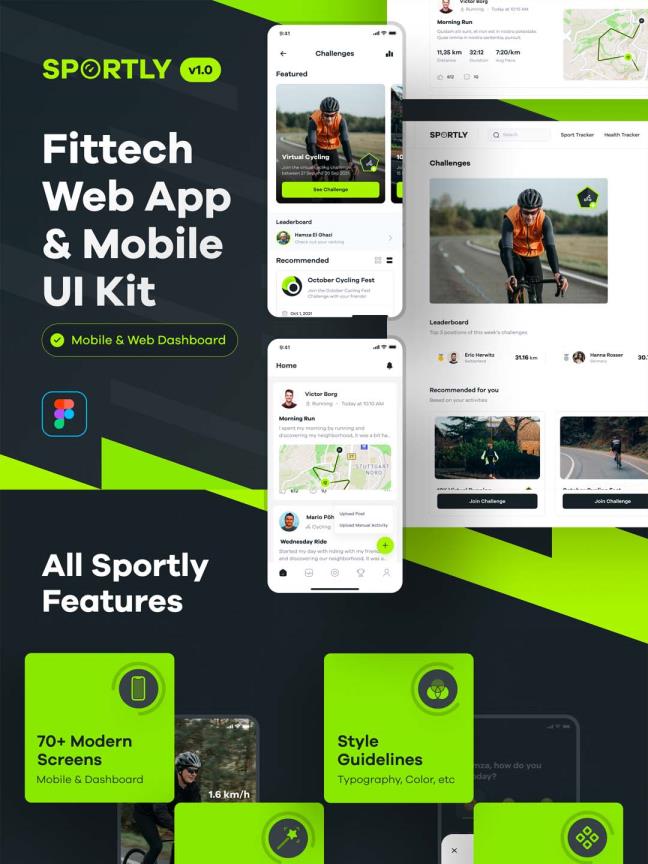 70页时尚运动APP UI资源素材+网页端UI素材figma源文件