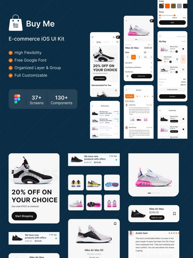 潮流鞋子电商APP UI设计套件，鞋类电商UI资源素材figma源文件
