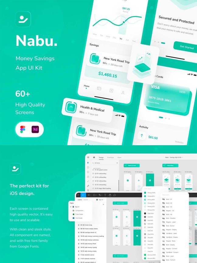 简约清新风格金融类app ui资源素材套件 xd,fig源文件