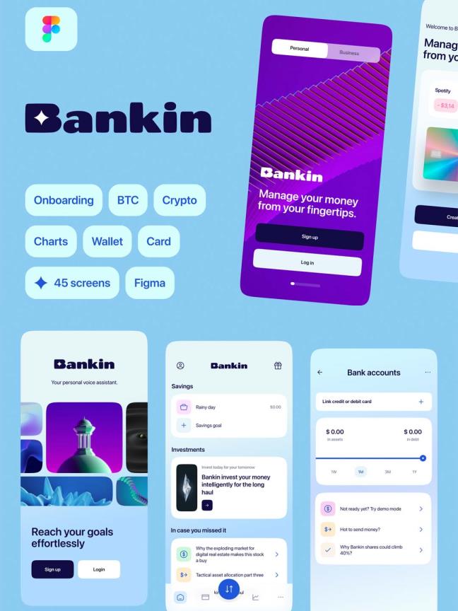 轻量优美的钱包、金融、在线支付app UI界面设计资源套件figma源文件下载