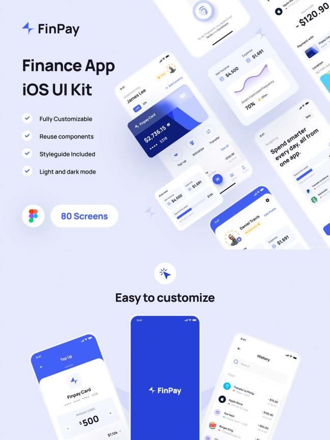 80页高级金融、数据展示相关的app UI资源素材figma源文件