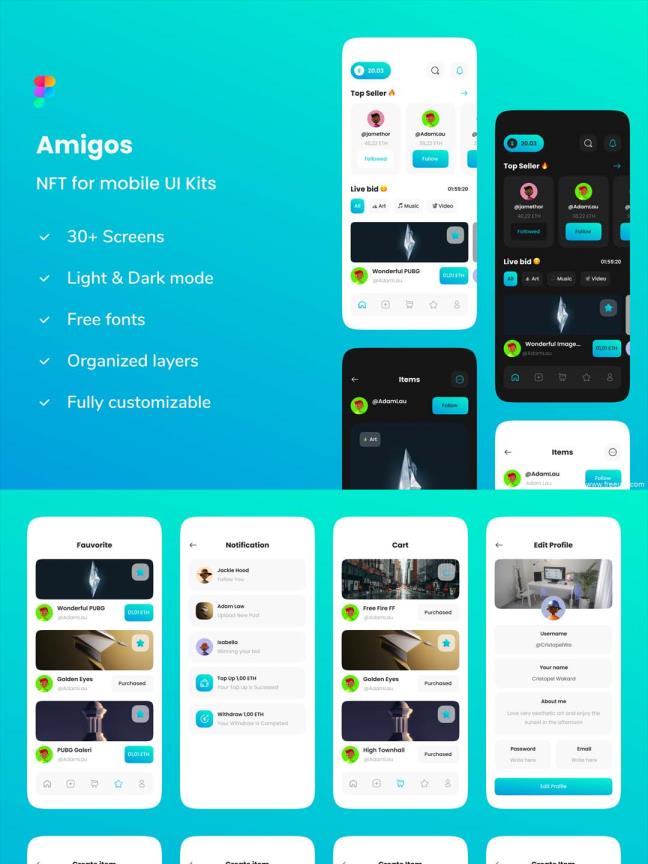 今年流行的NFT市场移动应用UI KIT套装fig源文件UI资源