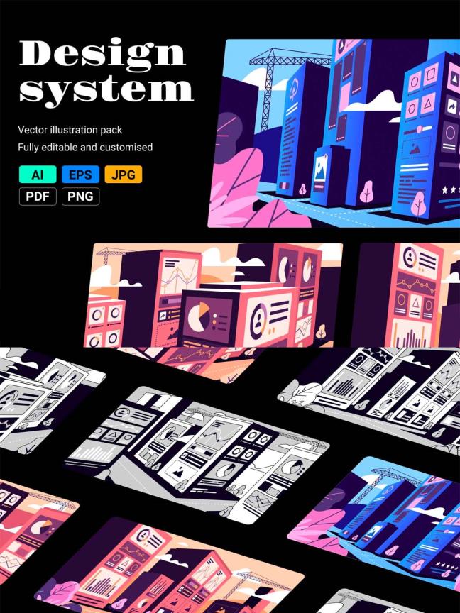 特色风格网站和手机APP应用程序开发主题设计系统插画ai源文件