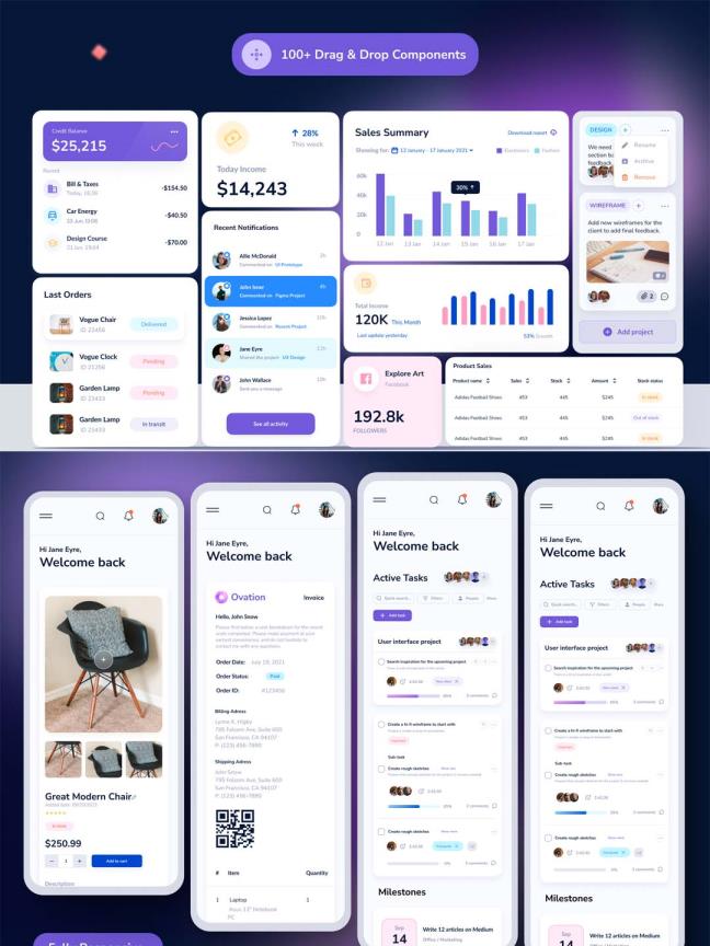 高级后台仪表盘UI设计，B端产品UI界面资源fig,sketch,xd三件套