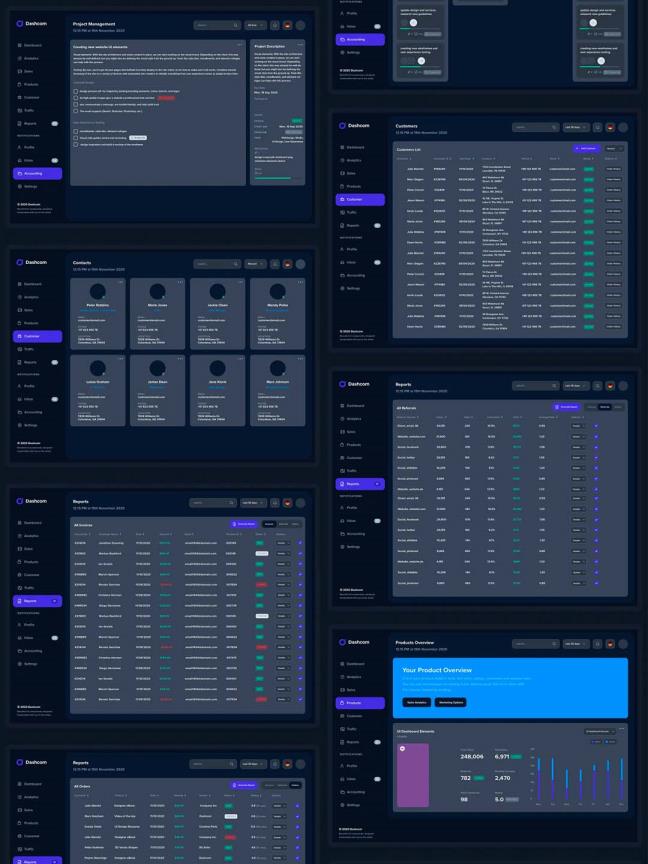 暗色风格B端UI界面设计，后台数据统计、后台管理dashboard仪表盘 fig,sketch,xd,psd源文件