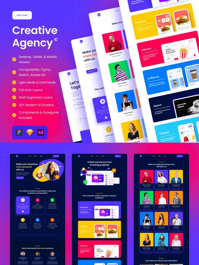 一套精美的设计创意企业机构网页设计UI素材源文件包含fig,sketch,xd格式