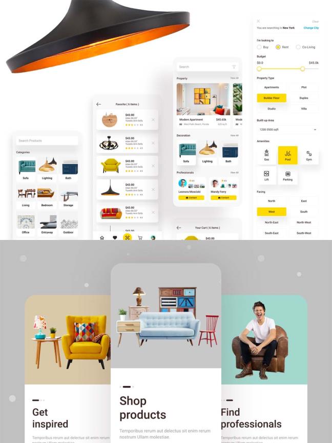 家具电商UI设计资源和房地产用户界面设计套件figma源文件