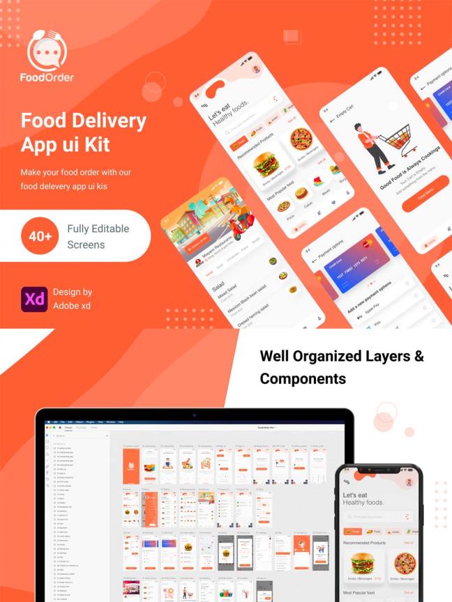 美食应用与外卖app UI界面设计套件xd源文件